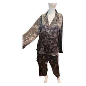 Victoria's Secret Black Floral Satin Pajama Set